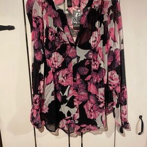 INC International Concepts Pink and Black Floral Blouse